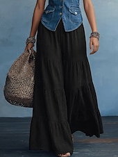 cheap Wide Leg &amp; High Waisted-Women's Trousers Casual Pants Skort Baggy Pants Vacation Streetwear Basic Full Length Medium Waist Solid Color Plain Elastic Waist Comfort Breathable Inelastic Daily Outdoor Streetwear Black Green