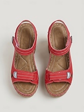 economico Sandali con tacco-Sandali da donna rossi con plateau e tacco a blocco – sandali a punta aperta con suola spessa e cinturino regolabile, scarpe estive casual alla moda per viaggi e feste in giardino &amp;abbigliamento