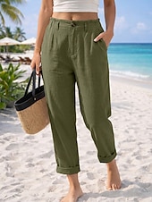 ieftine Pantalonii-Pentru femei Pantaloni cu aspect de in Pantaloni casual Vacanță De Bază Lungime până la glezne Talie Înaltă Comfortabil Inelastic Vacanță Oficial Stradă Albastru piscină Gri Închis Caisă Negru Var