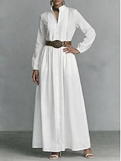 Недорогие Выпускные платья-Жен. Длинное платье Платье-рубашка Белое платье Платье на выпускной Элегантный стиль Мода Современное на открытом воздухе Отпуск На выход Стандартный Полотняное плетение Длинный рукав Вырез под горло