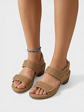 cheap Comfort Sandals-Women's Camel Rhinestone Comfort Heel Sandals with Adjustable Straps – Cushioned Chunky Heel Arch Support Sandals for Travel, Daily Wear, Garden Leisure &amp; Casual Outfits
