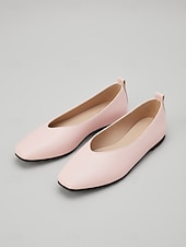 Χαμηλού Κόστους Γυναικείες Μπαλαρίνες-Γυναικεία ροζ φλατ παπούτσια με τετράγωνη μύτη, casual μινιμαλιστικά slip-on παπούτσια, άνετα μαλακά μπαλαρίνες από τεχνητό δέρμα για καθημερινή χρήση, γραφείο &amp;καλοκαίρι