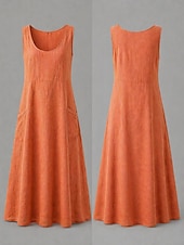 preiswerte Luxuskleider-Damen Midikleid Baumwoll-Leinen-Kleider Shiftkleid Sommerkleid Trägerkleid Elegant Mode Modern Täglich Outdoor Urlaub Lässiger Schnitt Einfach Ärmellos U-Ausschnitt Weiß Rosa Orange Khaki Sommer