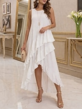 cheap Plain Dress-Women's Midi Dress Sundress White Dress A Line Dress Summer Dress Vacation Casual Boho Daily Holiday Summer Dress Regular Fit Plain Sleeveless Crew Neck Black White Red Army Green Summer