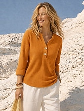 Χαμηλού Κόστους Απλές μπλούζες-Γυναικεία Βάφλα πουκάμισο Μπλούζα Κουμπιά Συμπαγές Χρώμα Στυλάτο Καθημερινό Μακρυμάνικο Λαιμόκοψη V Κανονικά μπλουζάκια Καθημερινά Θαλασσί Κίτρινο Ρουμπίνι Βυσσινί Πράσινο του τριφυλλιού