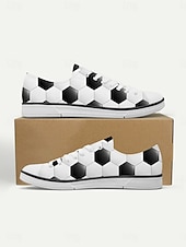  herrsneakers med fotbollstryck i canvas – snörskor med fotbollsmönster för matchdag, sportevenemang, streetwear och vardagskläder