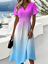 ieftine Rochie Artă și Design-Pentru femei Rochii Midi Rochie A line Vacanță Casual Boho Fit regulat Grafic Manșon scurt În V Albastru piscină Roz Îmbujorat Mov Portocaliu Vară Primăvară