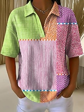  Damen Sommeroberteile Grafik Geometrisch Elegant Vintage Ärmellos Kurzarm Hemdkragen Normale Oberteile Lässig Täglich Schwarz Gelb Violett Purpur Orange Sommer Frühling
