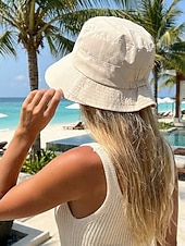 abordables Sombreros de mujer-Sombrero de pescador informal de algodón para mujer, sombrero de sol elástico ajustable en varios colores para vacaciones en la playa, uso diario informal, viajes y estilo veraniego al aire libre.