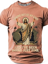  Camisa T-Shirt Cristiana Graciosa Hombre Biblia Salí de mi cueva y he estado muy bien Resurrección de Jesús Meme Humor Camiseta Gráfica Casual de Manga Corta Regalo para la Iglesia Ropa de Diseñador