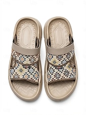 cheap Men-Men's Beige Snakeskin Print Slide Sandals Open-Toe Casual Summer Footwear Lightweight Comfort Shoes for Beach Vacation, Resort Wear, Travel, Poolside Relaxing and Daily Leisure