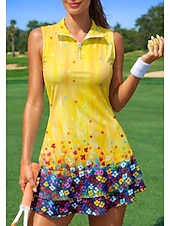 ieftine Rochie de femei-Pentru femei Geometric Floral Rochie sport Rochie polo de tenis Fără manșon Fermoar Quarter Zip Elastic Κατά του ιδρώτα Respirabil Volei Tenis Golf Guler Răsfrânt Pantaloni scurți Rochii Galben