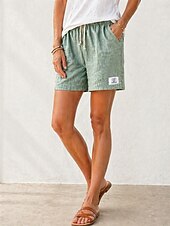 tanie Statki-Damskie Bermudy Szorty bawełniane i lniane Typu Chino Letnie szorty Urlop Moda Moda miejska Krótki Wysoka talia Kieszeń Elastyczny pas Nadruk Wygodne Miękka Wygodny Elastyczny Codzienny Na zewnątrz