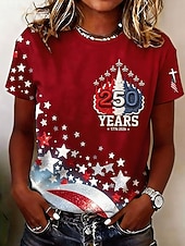  Amerikaanse onafhankelijkheidsdag Dames T-shirt Afdrukken Grafisch Vlag Brief Vintage Modieus Stijlvol Korte mouw Strakke ronde hals Normale tops Casual Dagelijks Weekend blauw Rood Beige Zomer Lente