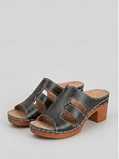 Χαμηλού Κόστους Σανδάλια Slide-Γυναικεία μεταλλικά σανδάλια – με χρυσό ανάγλυφο σχέδιο, κυβικό τακούνι, εύκολο slip-on, ιδανικά για αποδράσεις στην εξοχή και υπαίθριες συγκεντρώσεις