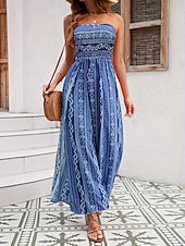 voordelige vakantie jumpsuit-Dames Jumpsuit Actief Grafisch Mouwloos Breed Been Strapless Blote rug Splitsen Dagelijks Vakantie Normale pasvorm blauw Rood Khaki Zomer