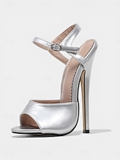 cheap Heeled Sandals-Women's Patent Leather Platform Stiletto Sandals, Open Toe Ankle Strap High Heels for Club, Party &amp; Dancewear