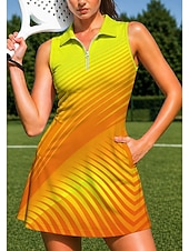 abordables Vestido de Mujer-Mujer Geométrico Degradado Vestido de tenis Vestido deportivo Sin Mangas Estampado Transpirable Voleibol Tenis Golf Cuello Escote en Pico Bermudas Vestidos Violeta Amarillo Naranja Ropa de tenis