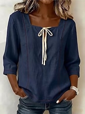 preiswerte Einfache Blusen-Damen Hemd Bluse Einfach Gestreift Stilvoll Klassisch Modern Dreiviertelarm Quadrathals Lange Oberteile Lässig Täglich Strand Weiß Gelb Marineblau Himmelblau Aprikose Sommer Frühling