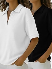  Multipack mit 2 Damen-Waffel-T-Shirts, Poloshirts, Waffelstrick-Tops, schlichte, modische Basics, klassische Kurzarm-Hemdkragen-Tops, lässige Alltags-Strand-Tops, gelb + orange