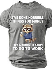economico Magliette divertenti da uomo-Maglietta da uomo con stampa divertente di un procione "Ho fatto cose orribili per soldi", maniche corte, girocollo, procione stanco che beve caffè, umorismo da ufficio, regalo sarcastico per