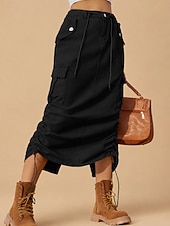 economico Gonne casual-Per donna Scenette di carico Casual Midi Vita Alta Gonne Inelastico Quotidiano Cachi chiaro Nero Verde militare Estate