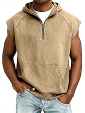 economico Canotte da palestra-SoftFade™ Canotta da uomo top in denim camicia lavaggio acido maglietta senza maniche cappuccio zip estate primavera semplice base tinto in capo casual vacanza strada nero verde chiaro khaki top