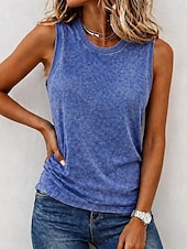  Damen 100% Baumwolle Henley Hemd Gewaschen Säurewäsche Vintage-Waschung Vintage Mode Stilvoll Ärmellos Kurzarm Raglanärmel Rundhalsausschnitt Henley Normale Oberteile Lässig Strand Blau Rosa Purpur