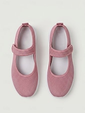 abordables Zapatillas de mujer-Zapatillas deportivas rosas de punto estilo Mary Jane para mujer, con correa ajustable, calzado cómodo y transpirable para uso diario, para caminar y para todo el día.