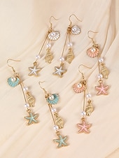 cheap Women's Earring-Women's Bohemian Alloy Starfish Shell Tassel Earrings, Multi-Color Beach Drop Dangle Earrings for Vacation Travel, Resort Style and Everyday Casual Wear