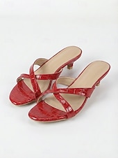 economico Sandali con tacco-Sandali da donna bordeaux con tacco a spillo effetto coccodrillo - eleganti ciabatte incrociate perfette per rilassarsi a bordo piscina e per le vacanze estive in crociera. &amp;eventi serali semi-formali