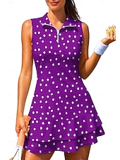 abordables Robe de tennis pour femmes-Femmes Géométrique À pois Robe de tennis tenue de sport Sans manches Floral Respirant Tennis Le golf Badminton Col Polo Col zippé Robe Noir avec blanc Jaune Rose Vêtements de tennis