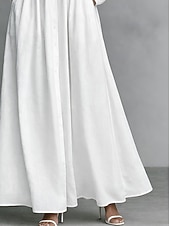 Недорогие Выпускные платья-Жен. Длинное платье Платье-рубашка Белое платье Платье на выпускной Элегантный стиль Мода Современное на открытом воздухе Отпуск На выход Стандартный Полотняное плетение Длинный рукав Вырез под горло