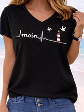 economico Maglietta di Umorismo &amp; Citazioni-Per donna Maglietta Stampato Grafico Lettera Squadra di calcio Elegante Classico Casual Manica Corta Scollo a V Top Regolari Casuale Quotidiano Blu Verde con beige Nero Verde chiaro Estate Primavera