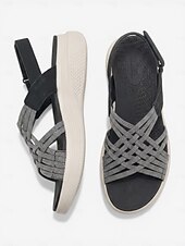 abordables Sandales Confort-Sandales noires sportives pour femmes avec soutien de la voûte plantaire – sandales à bride arrière élastique tissée, chaussures légères, respirantes et rembourrées pour un confort optimal toute la