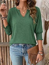 economico T-shirt semplice-Per donna Maglietta Top estivi Grafico Semplice Classico Casual Manica 3/4 Scollo a V Top Regolari Casuale Blu Nero Bianco Rosa Viola Primavera Autunno