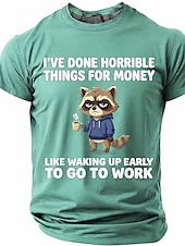 economico Magliette divertenti da uomo-Maglietta da uomo con stampa divertente di un procione "Ho fatto cose orribili per soldi", maniche corte, girocollo, procione stanco che beve caffè, umorismo da ufficio, regalo sarcastico per