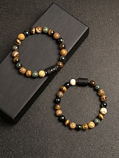 cheap Men's Jewelry-Men's Bohemian Style Natural Stone Bracelet with Zodiac Sign Pendant, Adjustable Elastic Beads, Ideal Gift, Beach Vacation and Casual Daily Wear