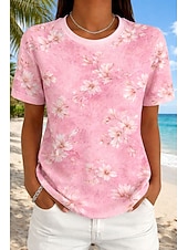 ieftine tricou floral-Pentru femei Tricou Imprimeu Floral Grafic Plante Boemia Hawaiană Stilat Manșon scurt Stil Nautic Topuri obișnuite Casual Zilnic Albastru piscină Alb Roz Îmbujorat Trifoi Vară Primăvară