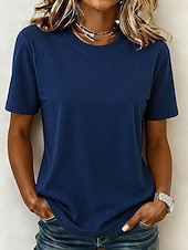 abordables T-shirt uni-T-shirt pour femme en 100 % coton tee-shirt haut couleur unie mode élégant basique manches courtes col rond hauts réguliers sortie quotidienne week-end bleu noir blanc jaune vert clair été printemps