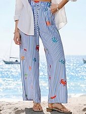 economico gamba larga e vita alta-Per donna Gamba larga Chinos Vacanza Moda Streetwear Lunghezza intera Vita Alta A righe Tasca Fascia Elastica Stampato Comodo Comodità Morbido Elasticizzato All'aperto Vacanza Streetwear Blu Estate