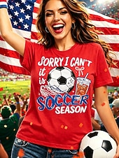 cheap World Soccer Match-Soccer Women's T Shirt Print Graphic Stylish Classic Casual Short Sleeve Crew Neck Regular Tops Casual Daily Sports Blue Black White Red Green Summer Spring
