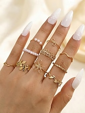 billiga Damringar-Justerbart bohemiskt ringset med 10 delar för kvinnor, stapelbara fingerringar i guld- och silverfärgad legering för strandsemester, festivalstil och vardagskläder