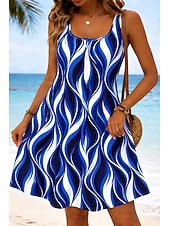 levne Umění a design šaty-Dámské Šaty ke kolenům Áčkové šaty prázdniny Na běžné nošení Plážový styl Plážové Dovolená Volný Grafika Leopard Bez rukávů Do U Vodní modrá Černá Hnědá Léto Jaro