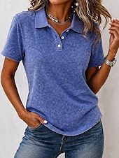  Damen Henley Hemd Einfarbig Vintage Mode Stilvoll Kurzarm Normale Oberteile Lässig Strand Blau Rosa Orange Sommer Frühling