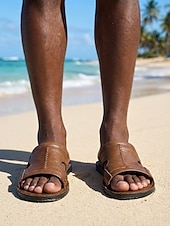 preiswerte Männer-Braune Herren-Fischersandalen aus Kunstleder, offene Zehenpartie, bequeme Strandschuhe für Strandurlaub, Reisen ans Meer, Küstenwanderungen, Freizeit im Resort und sommerliche Freizeitkleidung