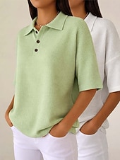 tanie Gładkie bluzki-Damskie Koszula waflowa Jednokolorowe Elegancja Aktywny Urlop Bez rękawów Rękaw 1/2 W serek Kołnierz polo Długie topy Codzienny Na zewnątrz Streetwear Niebieski / Czarny Biały + czarny Czerwony