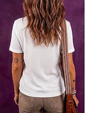 preiswerte Einfarbiges T-Shirt-Damen Waffel T-Shirt T-Shirt Knopf vorne Einfarbig Elegant Stilvoll Formell Kurzarm Hemdkragen Normale Oberteile Lässig Ausgehen Schwarz Weiß Grün Sommer Frühling