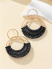 cheap Women's Earring-Women's Bohemian Woven Hoop Earrings, Alloy Rattan Style Statement Round Earrings in Multiple Colors for Beach Vacation Travel, Resort Wear and Everyday Casual Summer Jewelry