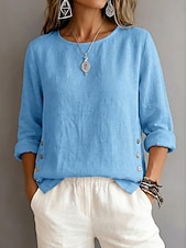 economico Camicie di Lusso-Per donna Blusa Arricciato Bottoni Semplice Vintage Elegante Manica Lunga Girocollo Top Regolari Quotidiano Ferie Uscire Blu Nero Bianco Giallo Rosa Estate Primavera